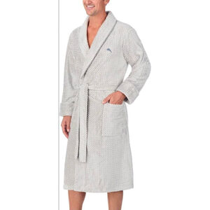 Tommy Bahama Men’s Plush Cuffed Sleeves Shawl Collar Embroidered Logo Robe